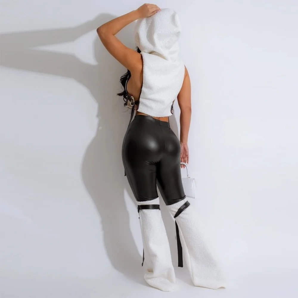 Женский комплект осенне-зимний модный флисовый без рукавов с завязками и широкие