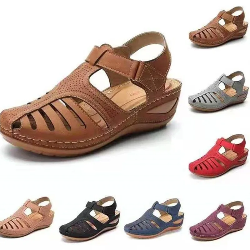 

Woman Summer Leather Vintage Sandals Buckle Casual Sewing Women Shoes Female Ladies Platform Retro Sandalias Plus 35-43