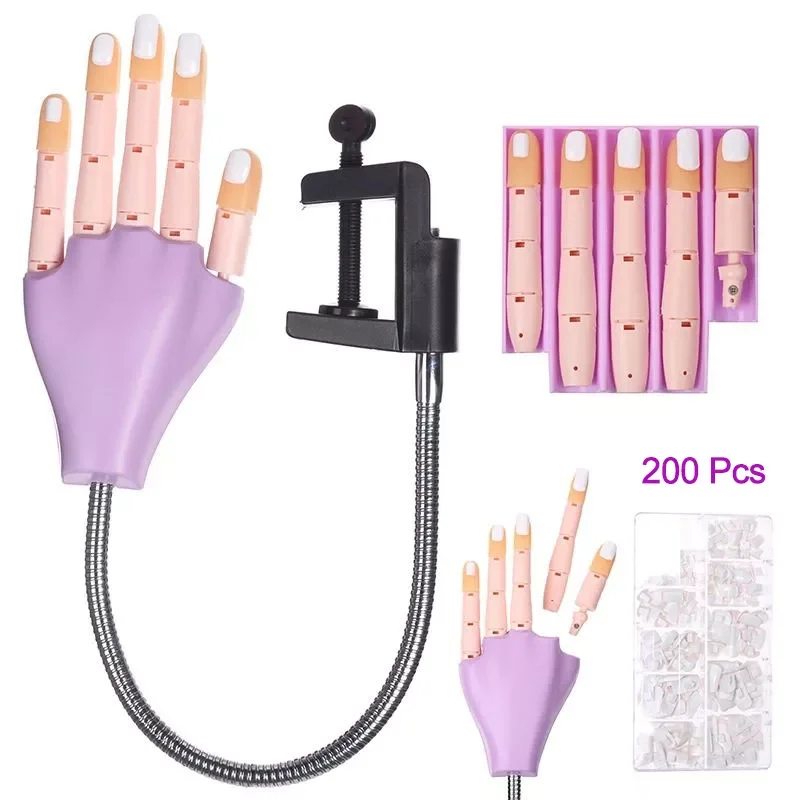 

NEW2022 Practice Hands 200Pcs Nail Tips Adjustable Plastic Practice Model DIY Manicure Training Supply Movable Nail Hands