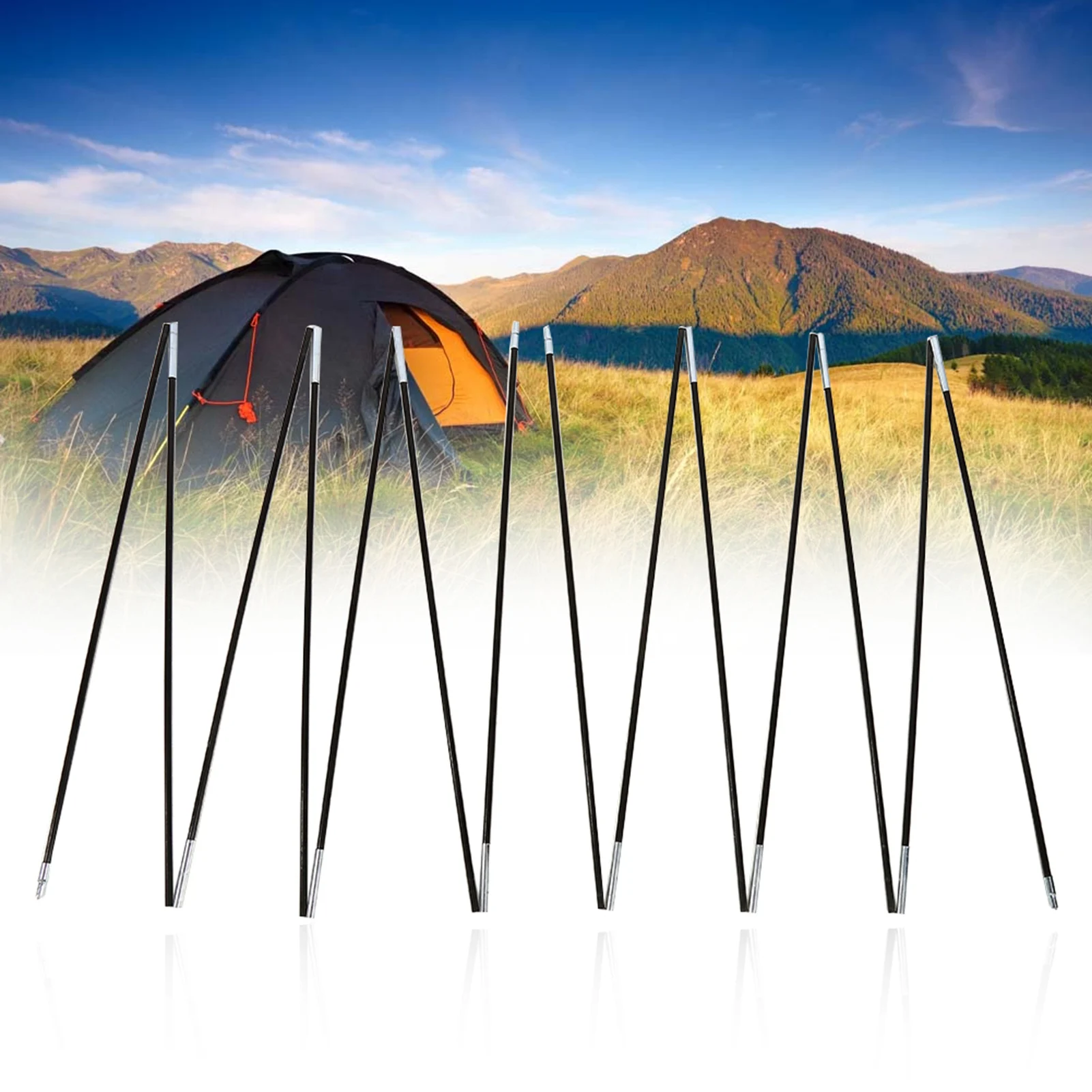 

1 Set 2 Pcs Outdoor Camping Fiber Glass Rod Double Tent Pole Support Frames Kit