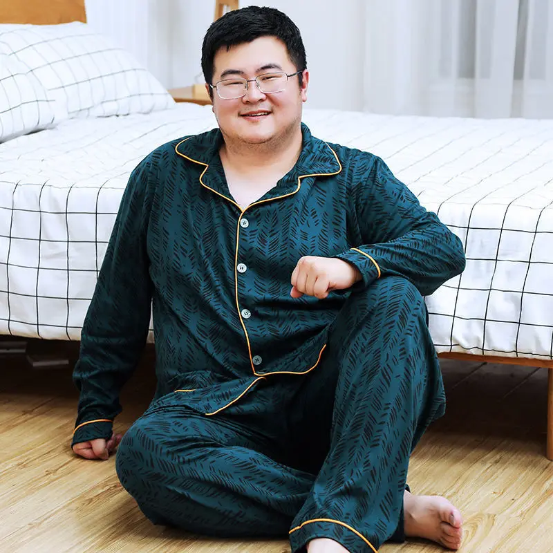 Age season fertilizer plus-size men printed cotton pajamas long-sleeved pants fat loose fat and leisurewear suit