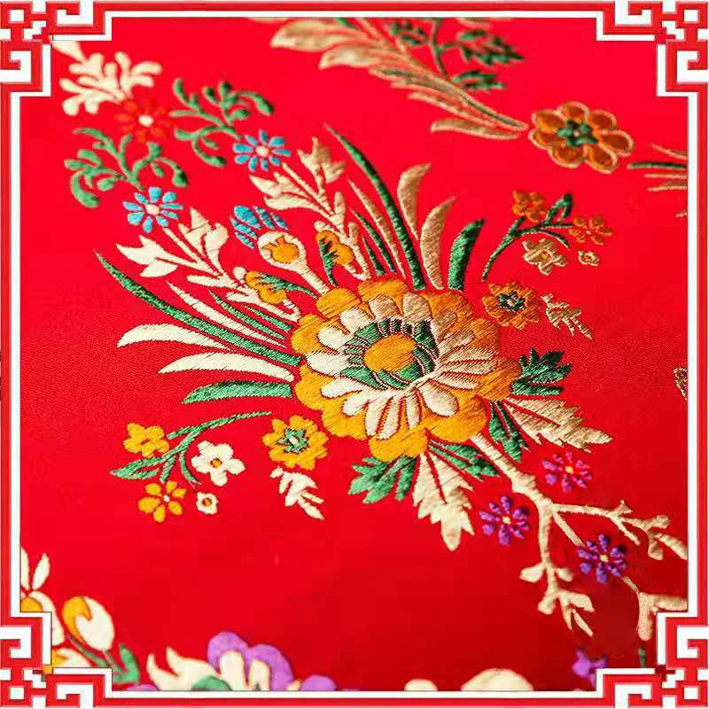 brocade jacquard flower-pattern damask fabrics for silk satin dress sewing cheongsam and kimono diy designer patchwork material images - 6