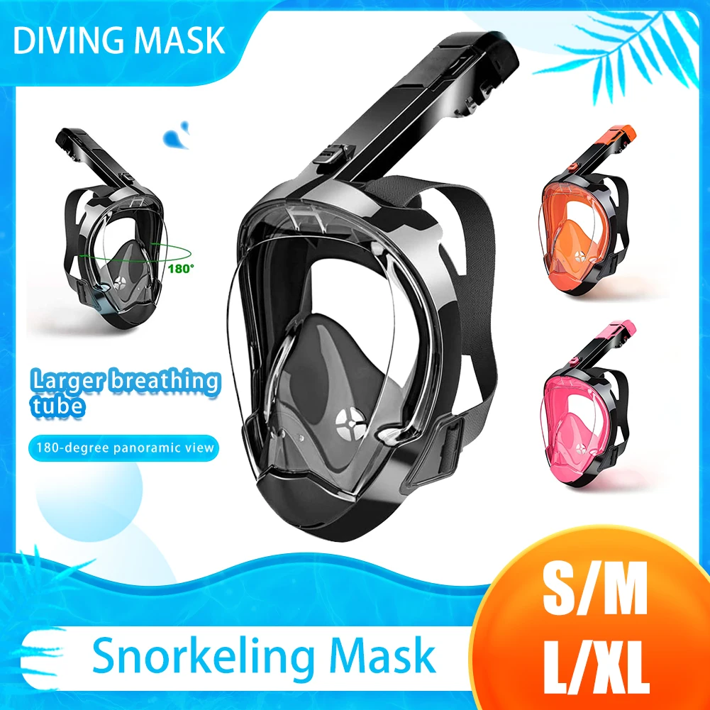 

Full Face Snorkel Mask 180° Panoramic View Full-Dry Diving mask with Camera Mount Anti-Fog Anti-Leak Swimming Masks for Adults