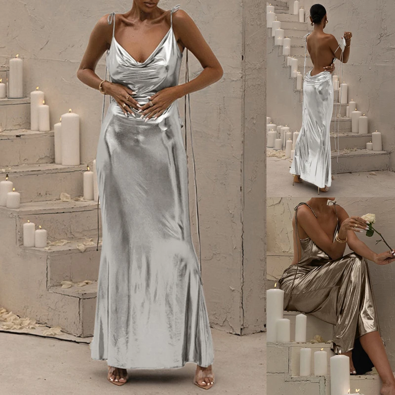 

Женское сексуальное платье с открытой спиной в европейском и американском стиле с карманами и воротником для девушек облегающее платье дли...