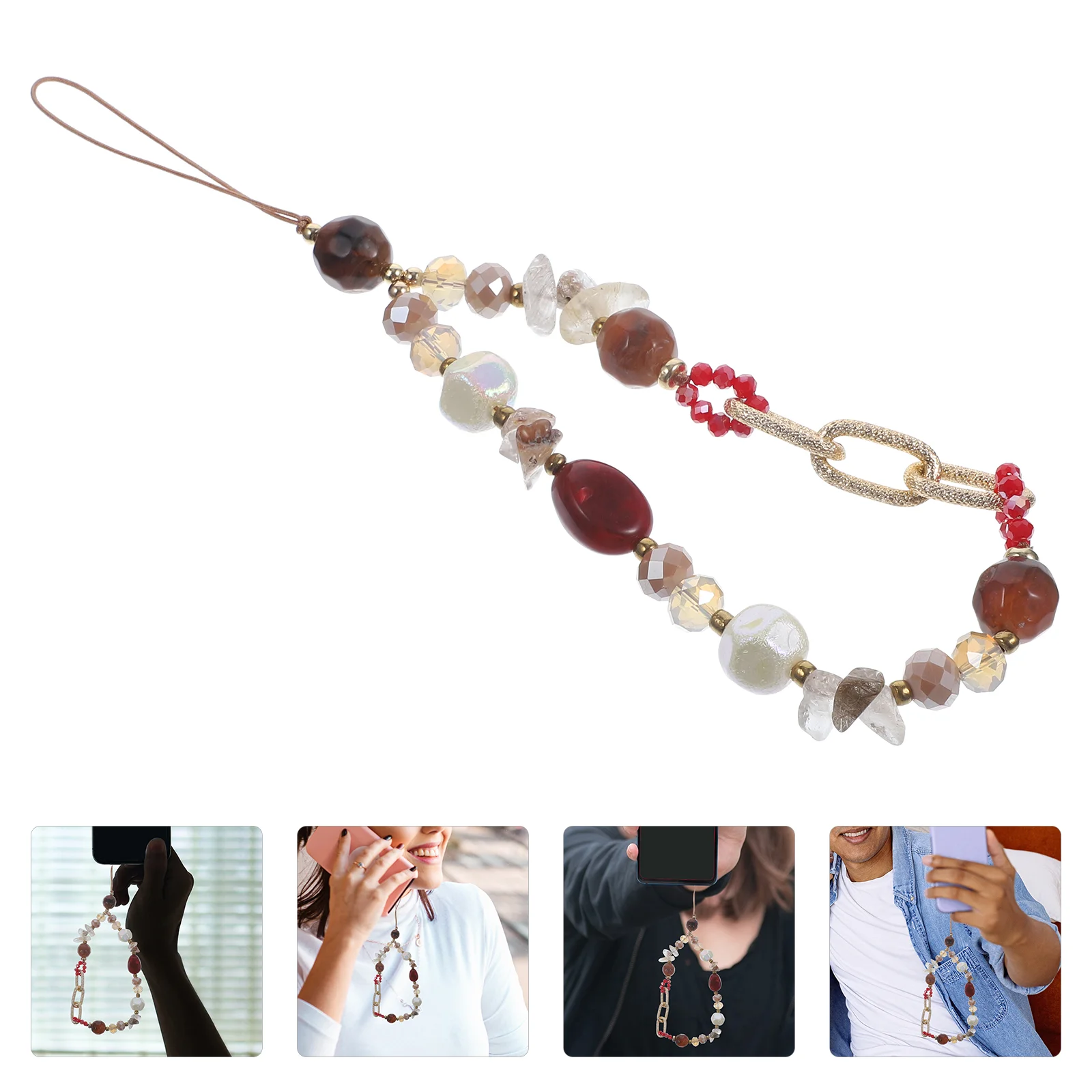 

Bohemian Decor Beaded Phone Chain Anti-lost Wrist Rope Cute 24.5X1.3CM Lanyard Strap Charm Mobile Red Stone Miss