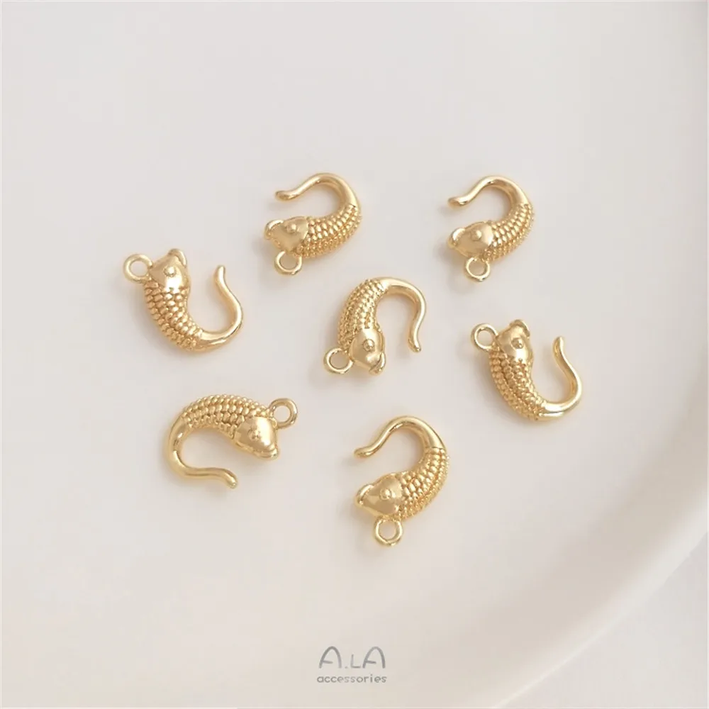 

14K Bag Gold Fish shaped connecting buckle pendant fish hook tail buckle manual jewelry buckle DIY Necklace buckle accessories