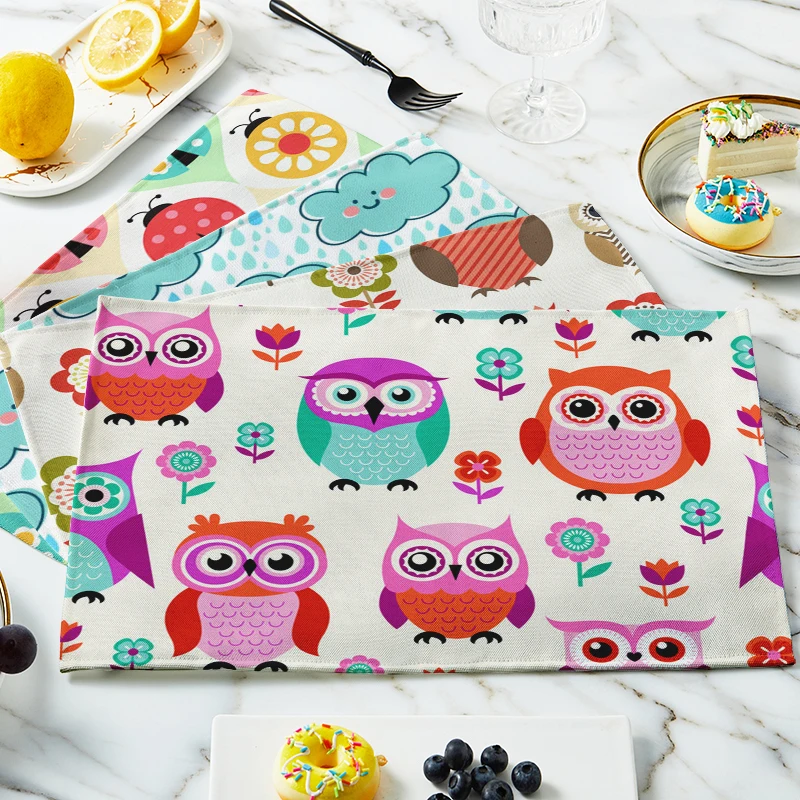 

Kitchen Home Table Mat Cute Owl Heat-Resistant Washable Non-Slip Plate Bowl Wine Cup Mat Teahouse Cafe Bar Decorative Placemat