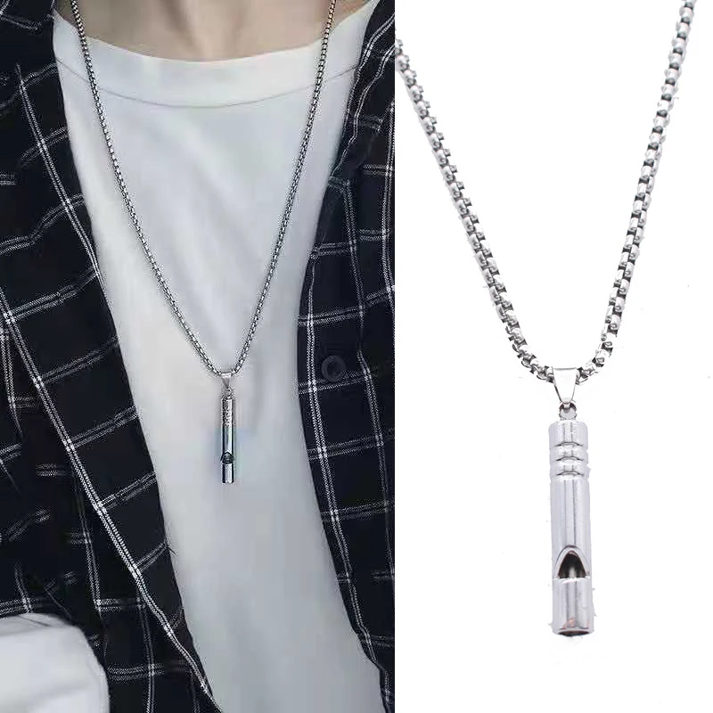 Titanium Blowable Whistle Pendant Necklace for Women Men Bottle Opener Tool Accessories Disco Hip Hop Punk Jewelry Gift