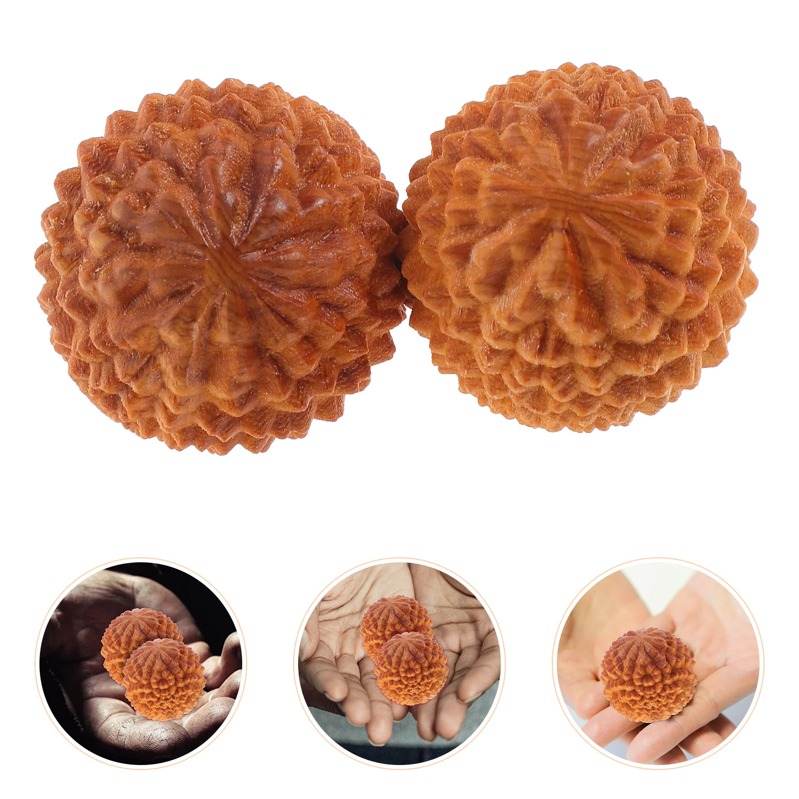 

2Pcs Mini Hand Balls Massaging Wooden Handballs Durian-shaped Sphere for Adult