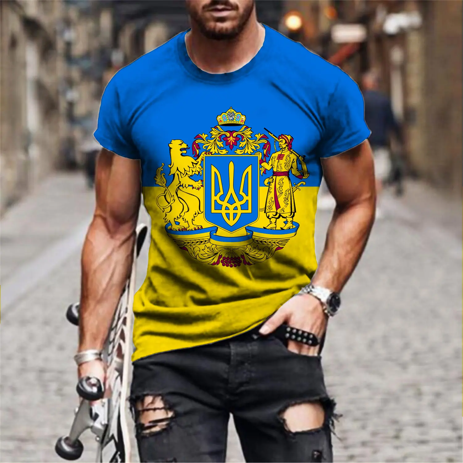 

2022 Moda Retro ucrânia Bandeira Masculina Nova impressão 3d Camiseta verão Harajuku Em Torno Do pescoço Casual Personalidade T
