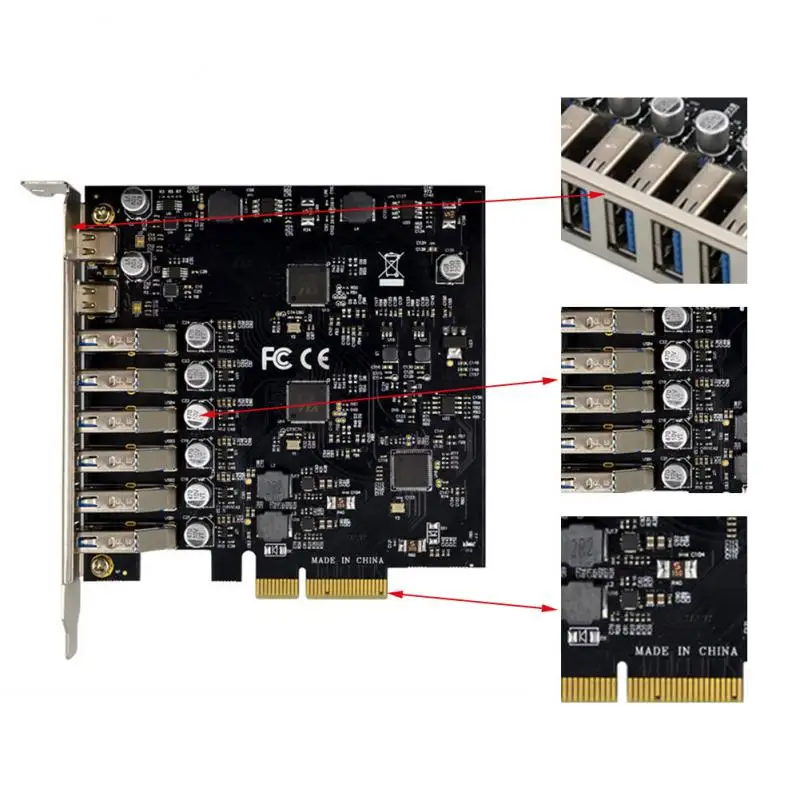 ASM3142 10 Гбит/с USB3.1 Gen 2 Type A + C Плата расширения PCI Express контроллер |