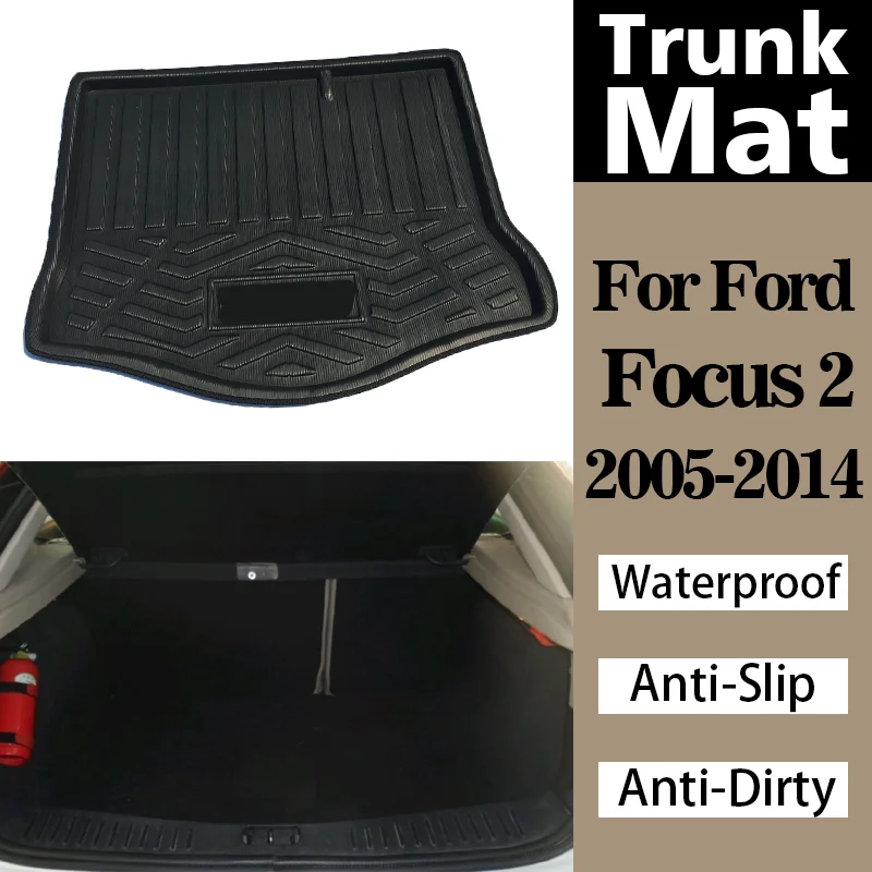 Фото Коврики в багажник автомобиля для Ford Focus 2 Hatchback 2005 2006 2007-2014, противоскользящие, противогрязные, водонепроницаемые, автозапчасти, коврик, напольный поднос №1