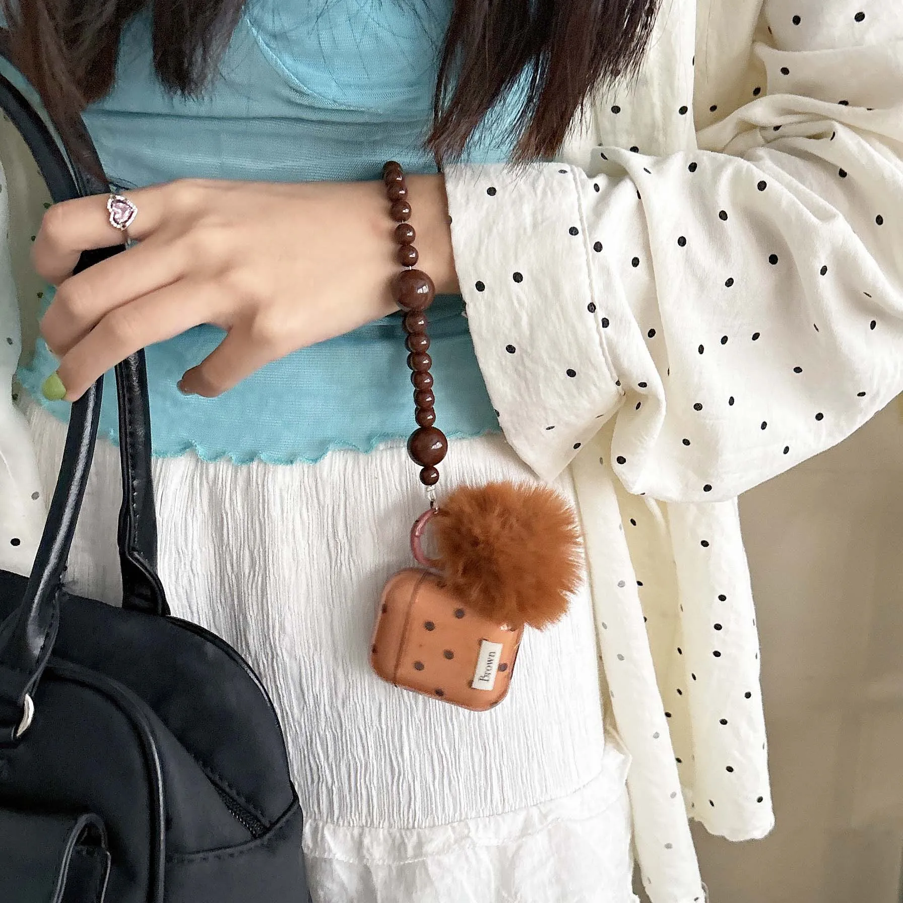 Ретро коричневый чехол для гарнитуры imd apple airpods 3 4 pro 2nd 2 1 ins Wave Point плюшевый кулон