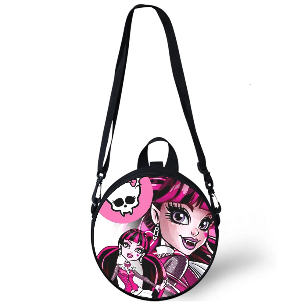 Monster High Anime Child kindergarten Bag 3D Print Crossbody Shoulder Bags For School Women Mini Round Bagpacks Rugtas Bag