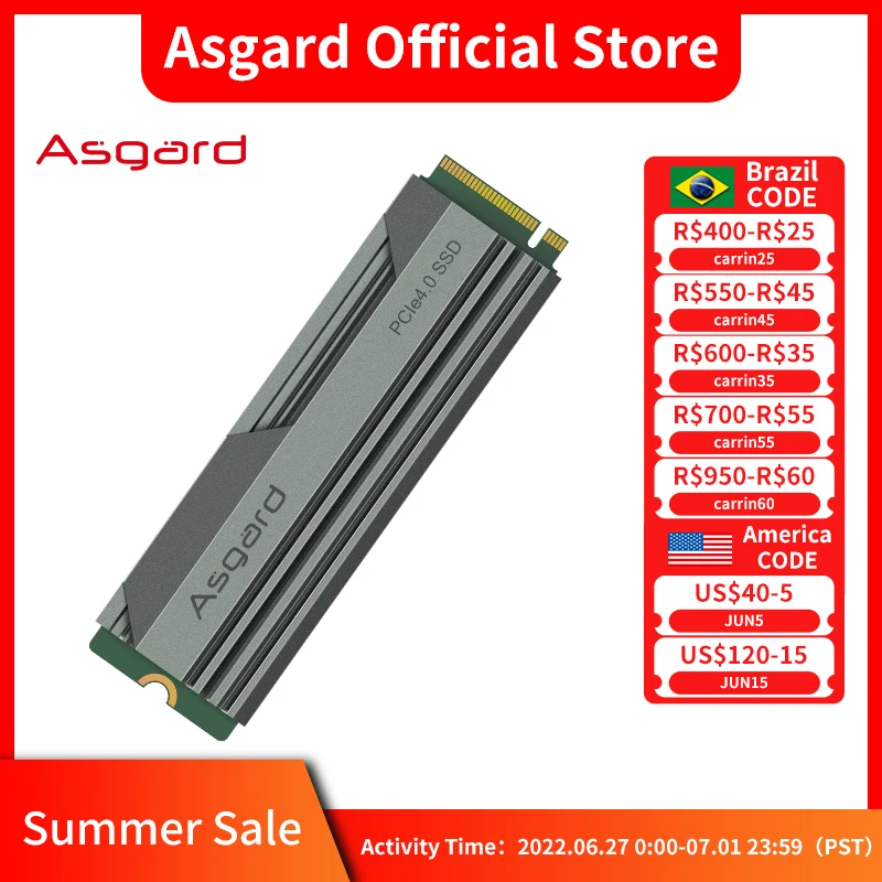 Твердотельный жесткий диск Asgard AN4 GEN4X4 M.2 2280 Pcle 4 0 NVMe 1 ТБ внутренний для настольного