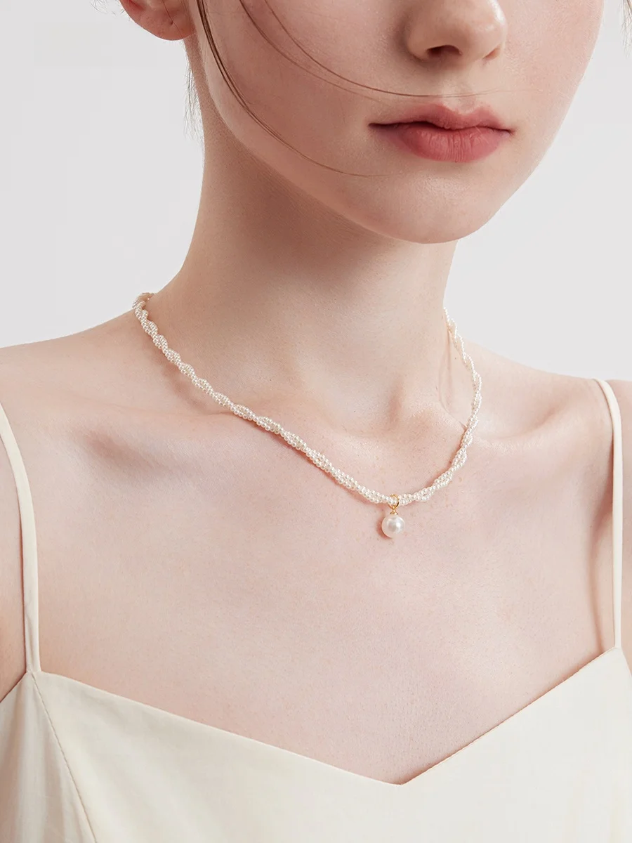 Двухслойное ожерелье с жемчугом женское Shijia чрезвычайно маленькое из рисовых