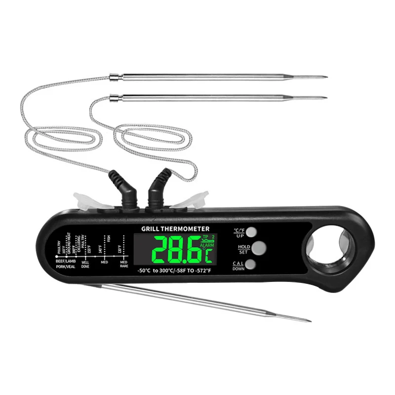 

Grilling Cooking BBQ Kitchen 3 in 1 Digital Meat Thermometer Instant Read Food Thermometer with 2 Wired Probe LCD Backlight