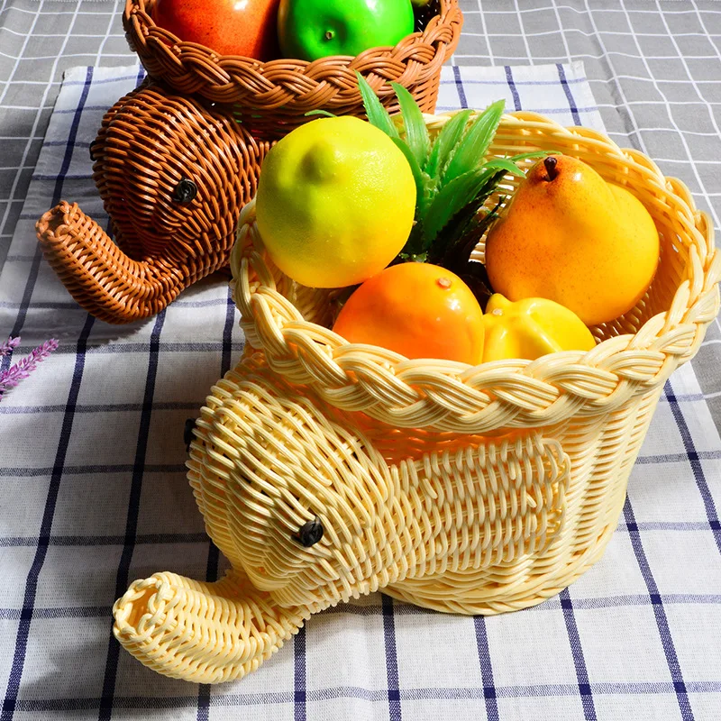 

Woven Basket Animal Kawaii Handmade Elephant Crafts Basket Storage Imitation Rattan Fruit Snack Desktop Decoration Basket