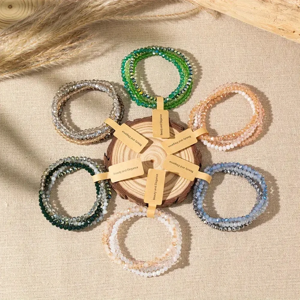 4 шт./компл. граненые стеклянные бусины эластичная веревка для волос женщин