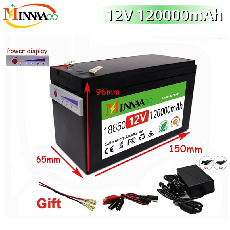 

NEW Sprayers 12V 120Ah Built-In High Current 30A BMS 18650 Lithium Battery Pack For Electric Vehicle Batterie 12.6V Charger
