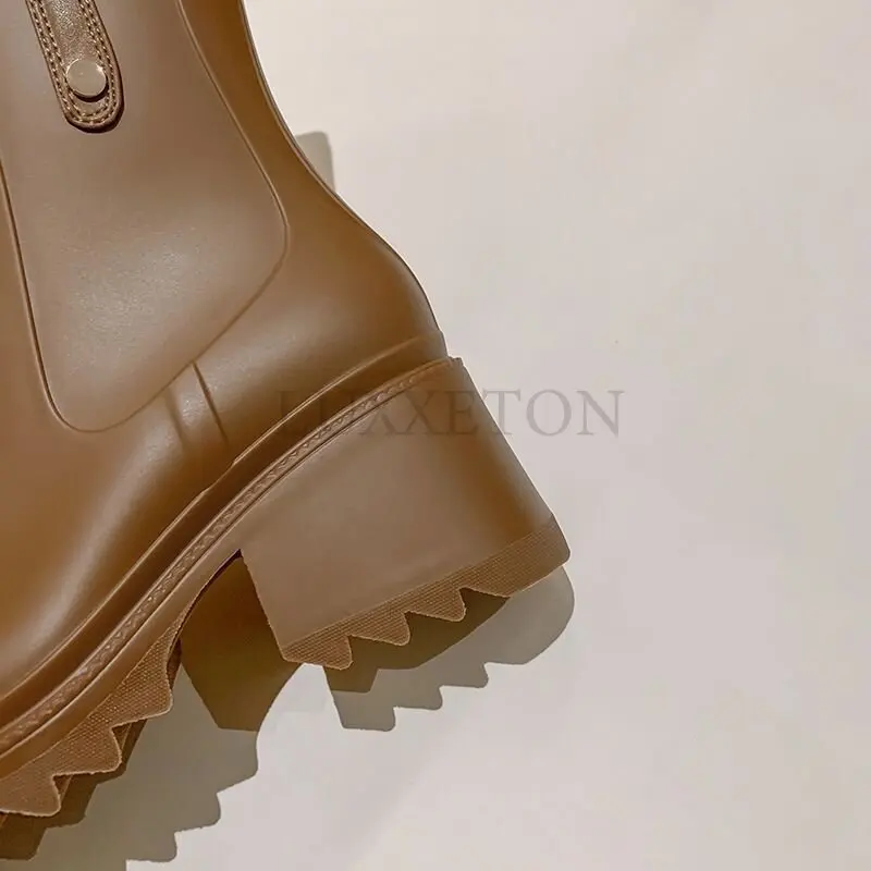 Women Short Boots Spring And Autumn Square Toe Women's Flanging Boots Mid-tube High Heel Boots Brown Boots Botas De Mujer