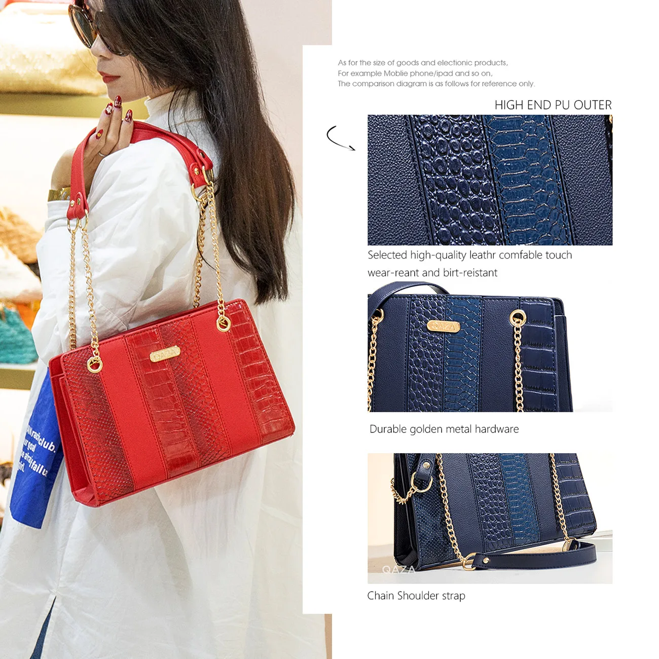 PU Luxury Fashion Brand Designer Leather Shoulder Bag for Women Hand Bag Crocodile Totes Purses Ladies Messenger Handbag