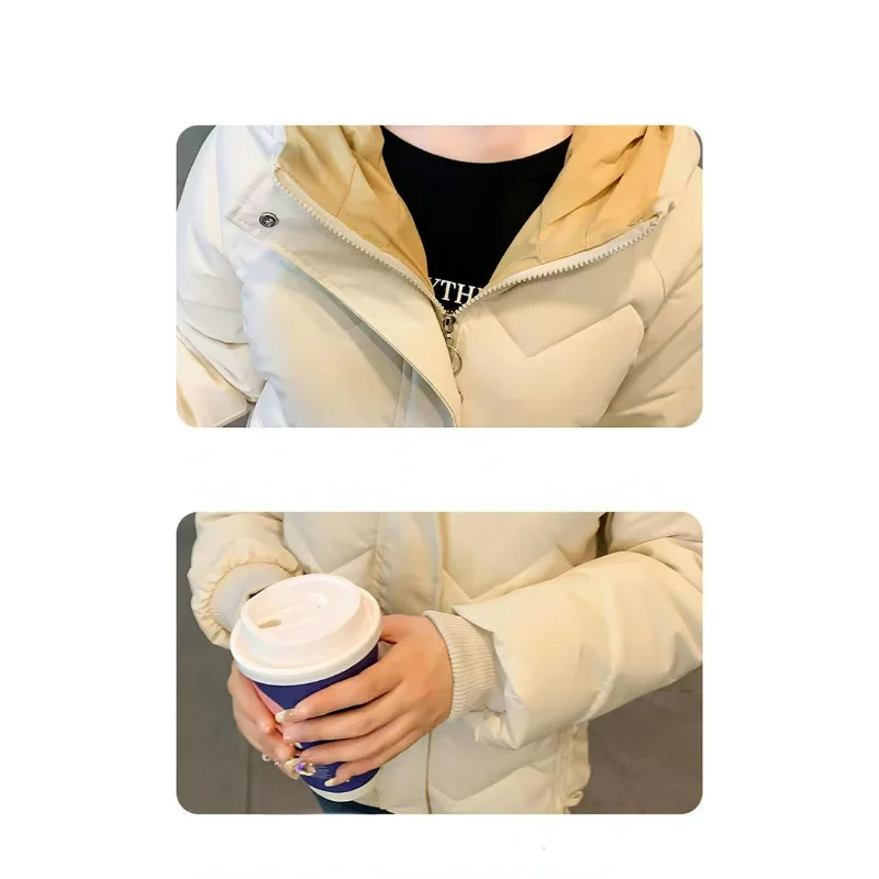 2023 New Down Cotton Jacket Women Hong Kong Style Loose Jacket New Winter Thickened Short Coat hooded OUTERWEAR