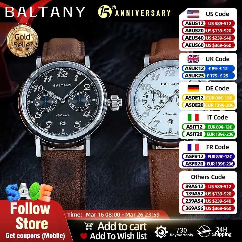 Baltany Мужские часы-пилот S6048 Автоматические механические наручные часы Процесс