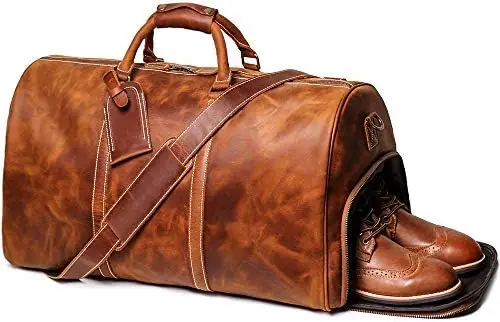 

Кожаная Дорожная сумка 24 дюйма с отделением для обуви, классическая мужская кожаная Туристическая Сумка (коричневая)