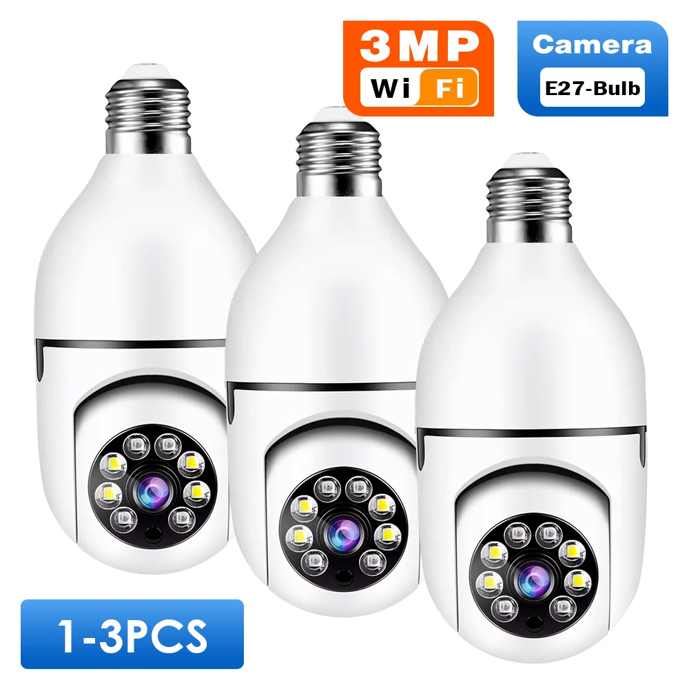 3MP E27 Bulb Camera WiFi 360 Rotate Camera 1/2/3 Pcs Auto Tracking Indoor Video Surveillance Baby Monitor Home Security Cam