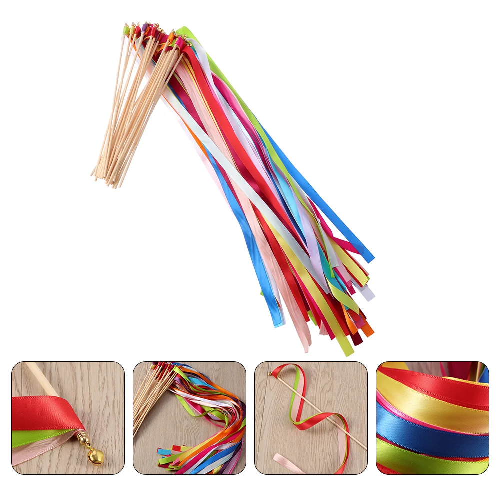 

20Pcs Chromatic Ribbon with Bells Fairy Wish Wands Streamers for Wedding Party Favors Shower Birthday Waving Party Decor