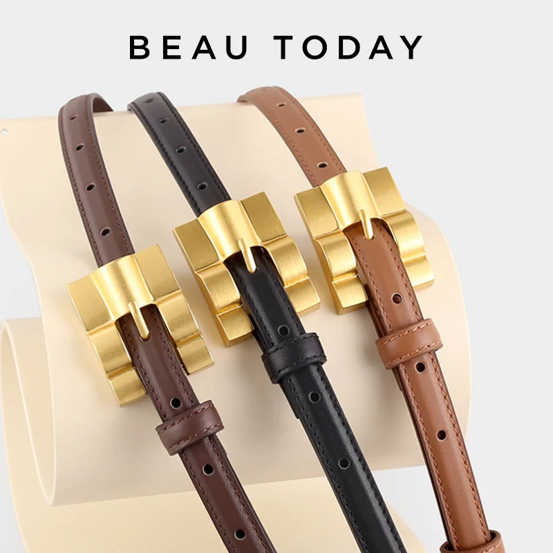 

Женский ремень из натуральной коровьей кожи BEAUTODAY, простой однотонный ремень с металлической овальной пряжкой в стиле ретро, пояс ручной работы B33