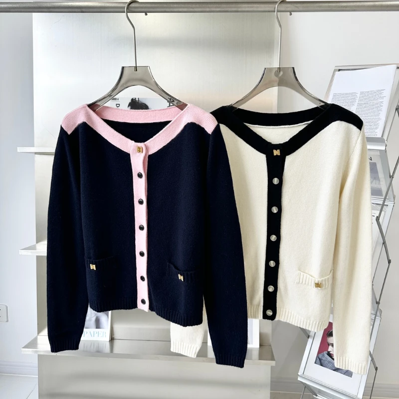 

Женский Классический Кардиган с длинным рукавом, трикотажный кардиган с воротником-лодочкой, модный роскошный дизайн, 154536