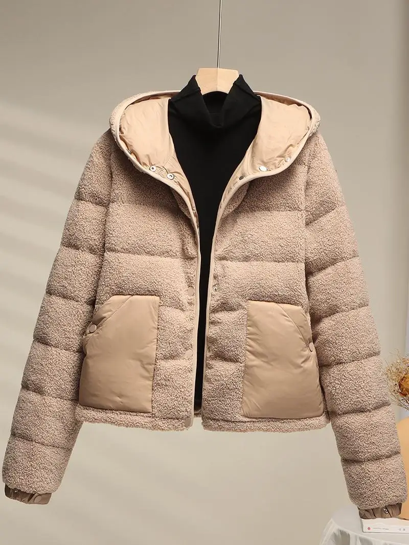 2024 Зимний новый пуховик женский короткий 90% белый утиный пух берберский флис