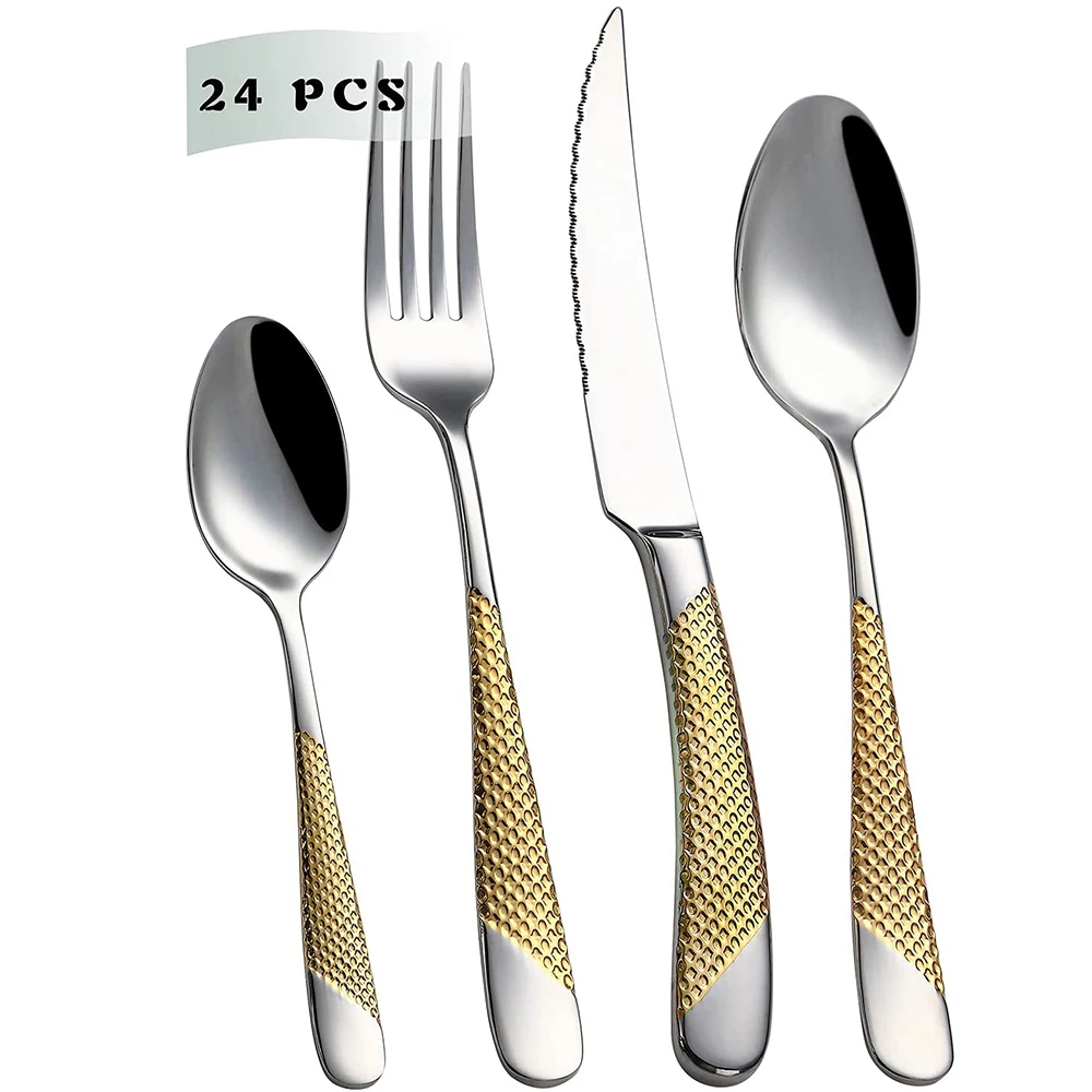 Flatware Cutlery Silverware Set 24 PCS Stainless Steel Utensils Tableware Set Service For 6  Knife Fork Spoon Eco Kitchen Tools