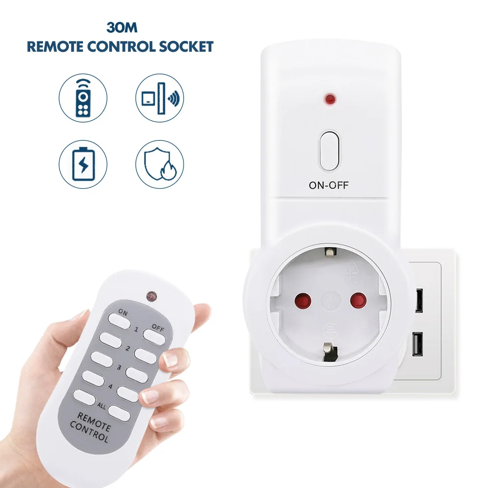 

30m Remote Control Surge Protector Socket Automatic Voltage Protector Relay EU Plug 220V Switcher Refrigerator Safe Protector AC