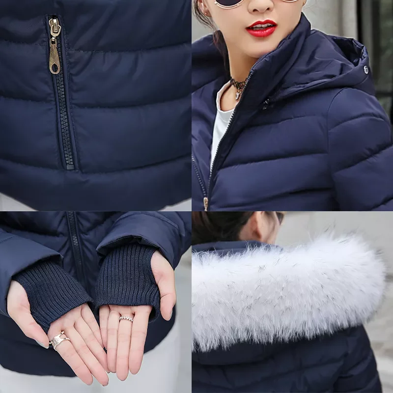 New2022 Jacket Women Parkas for Coat Fashion Female Down Jacket With a Hood Large Faux Fur Collar Coat 2019 Autumn Outwear Ladie