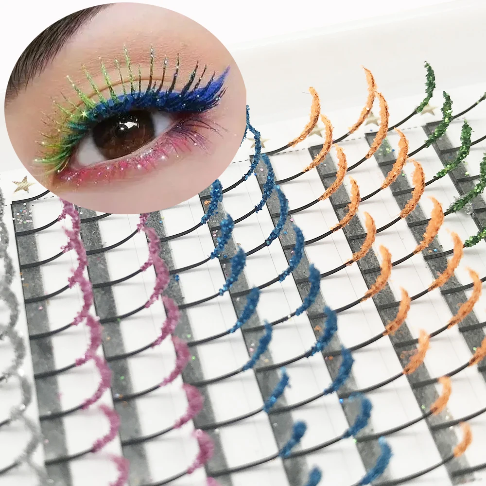 

Wholesale Colorful Glitter Fluffy Fairy Spikes Eyelash Clusters Fancy Diamond Shiny Russian Strip Lashes Make-up For Women