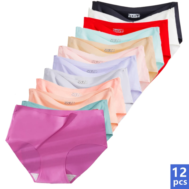 Купи 12PCS Women's Panties Lce silk Seamless Underwear Sexy Comfortable Breathable Low-waist Briefs Plus size Elastic Lingerie M-XXXL за 1,376 рублей в магазине AliExpress