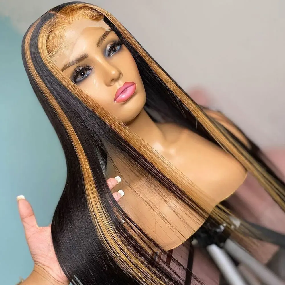 

Смешанные цвета 1B 27 хайлайтер Омбре прямые кружевные передние парики парик из человеческих волос бразильский прямой фронтальный парик пре...