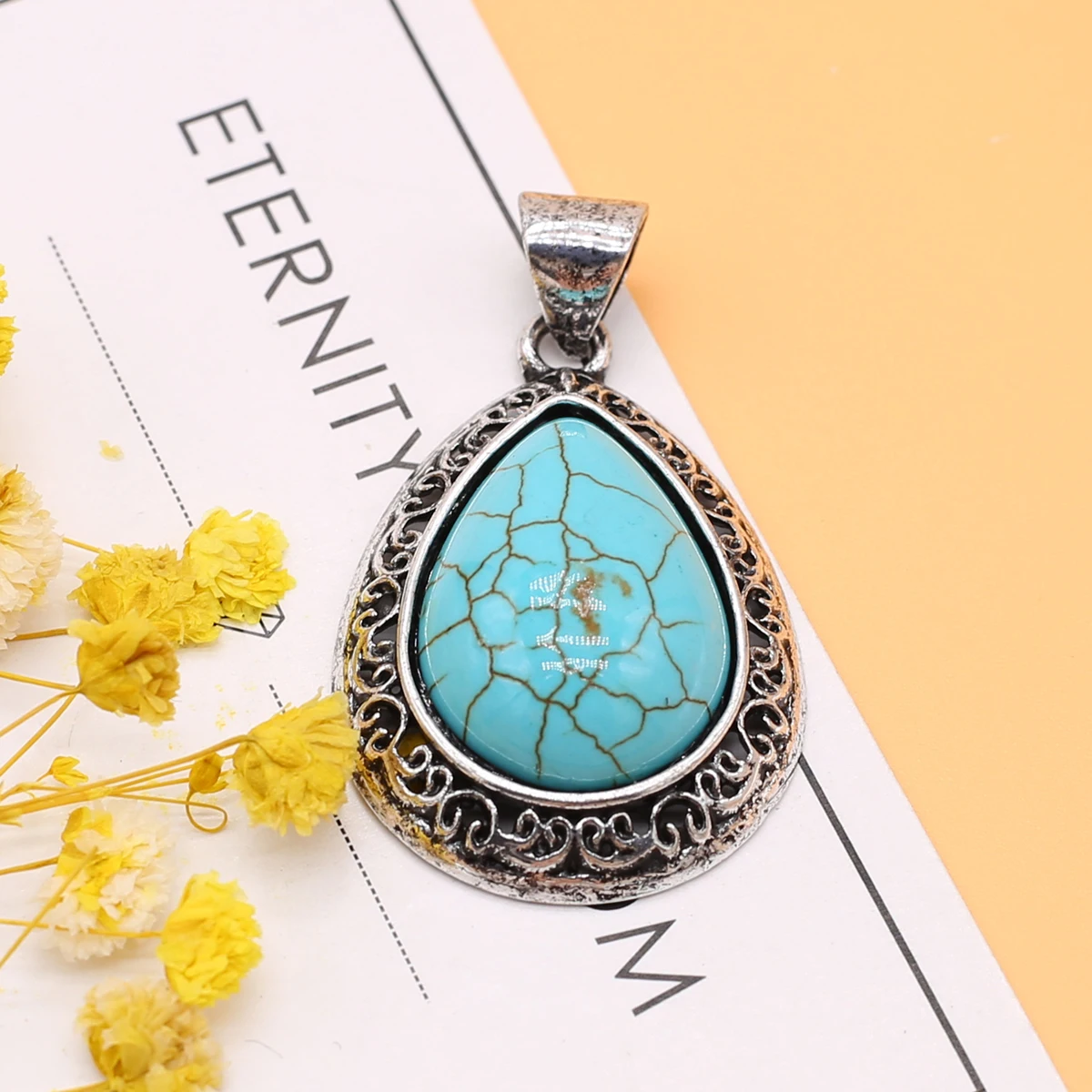 

New Natural Stone Necklace Oval Shape Crystal Blue Turquoise Fashion Vintage Pendants Necklace for Women Reiki Healing Gift