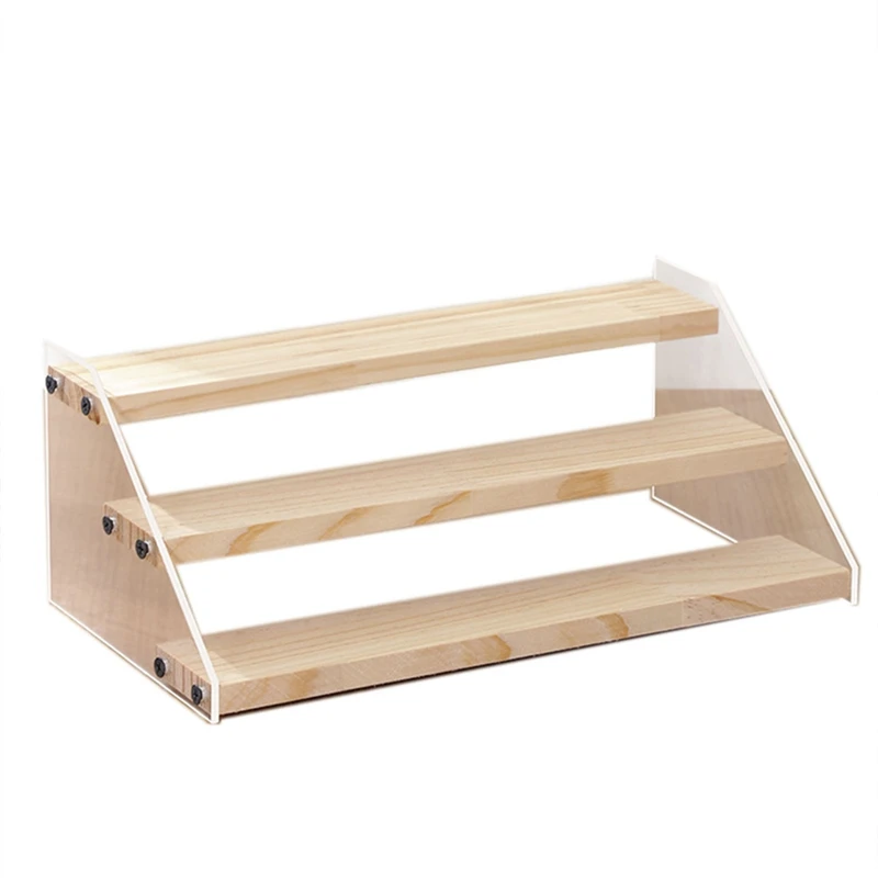 

DIY Wooden Panel Riser Spices & Condiments Rack Blind Box Display Rack Desktop Trapezoidal Display Stand