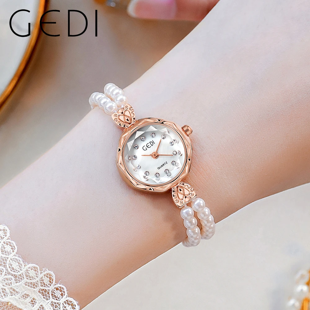 

GEDI Luxury Women's Watch Quartz Rhinestone Pearl Elegant Lady Wristwatch Bracelet Watches Clock Relogio Masculino New In 2023