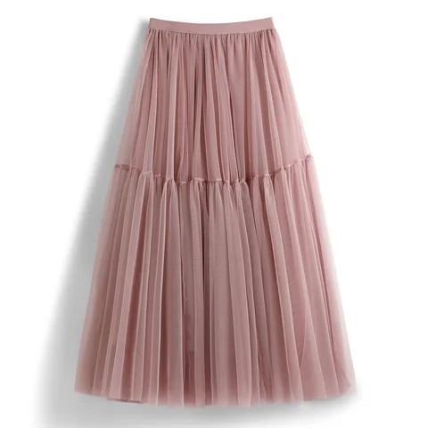 Женская газовая юбка, пышная длинная юбка с высокой талией, милое износостойкое платье-трапеция средней длины