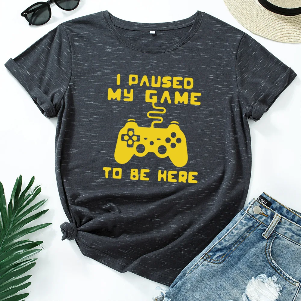 

Graphic T Shirts for Women Cotton Short Sleeve Tee Female Shirt Tops Summer Clothes I Paused My Game To Be Here Cartoon Gamepad