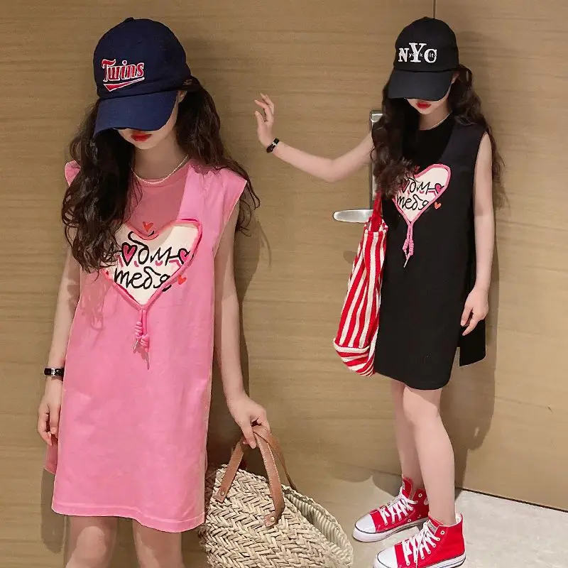 

Girls' Cotton Fried Street Jumpsuit 2023 New Summer Latest Children's Western Style Sleeveless Skirt