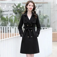 korean style slim midi trench coat office lady fashion elegant solid double breasted 2022 new autumn formal women windbreaker