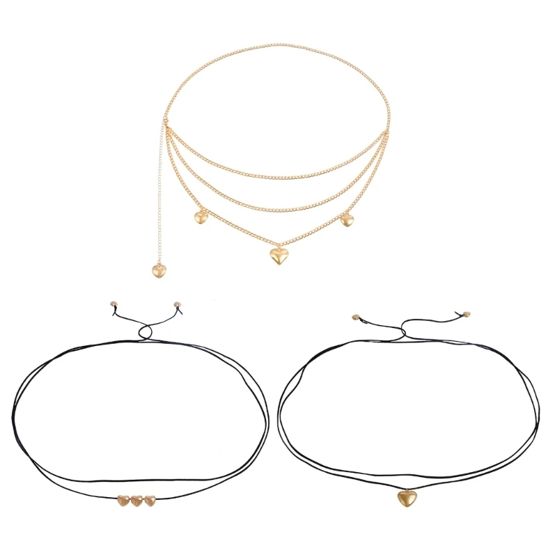 

L5YA Punk Waist Chain Heart Pendant Belt for Women Prom Banquet Club Party