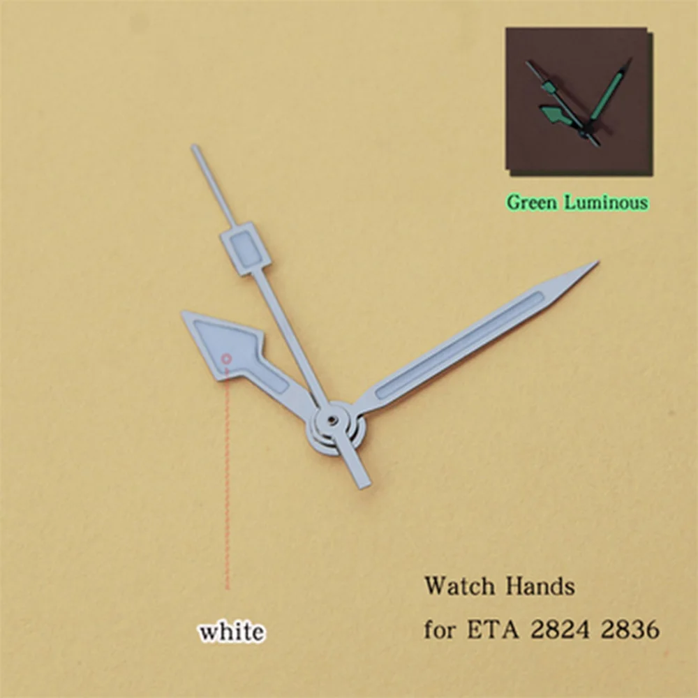​Watch Modification Accessories Green Luminous Watch Hands 13mm Silver Watch Pointers for ETA 2824 2836 Movement