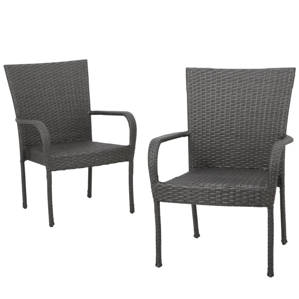 

Outdoor Dining Chair - Wicker - Set of 2 - Has Arms - Gray